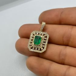 Gold Emerald Diamond Pendant 