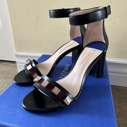 Stuart Weitzman Meteritie Black Leather Studded Ankle Strap Sandals Sz 7 $565