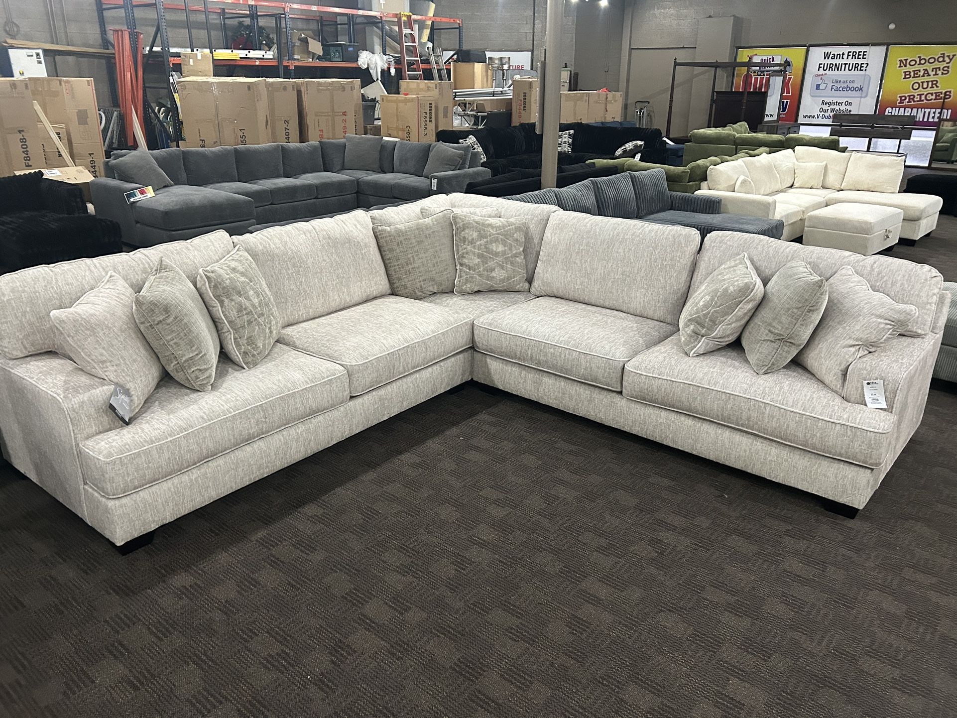 Beautiful Beige Cream Sectional Sofa