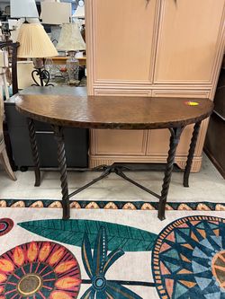 Demilune Console Table with Hammered Top