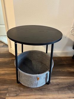 Round Side Table with Storage Basket