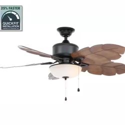 Palm Cove 52 in. Indoor/Outdoor LED Natural Iron Ceiling Fan with Light Kit, Downrod and Reversible Motor