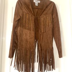 Brown Suede Fringe Jacket with Beaded Detail