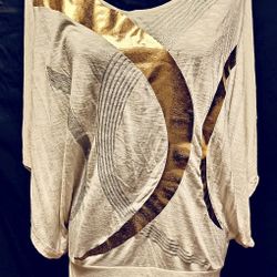 Beige Gold Glitter Butterfly Cut top Sz M