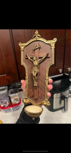 Late 1800’s Belgian vintage Catholic holy water font