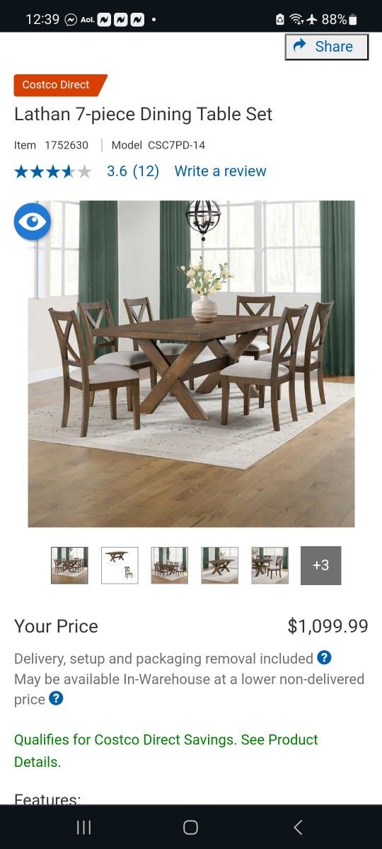 Lathan 7-piece Dining Table Set $900