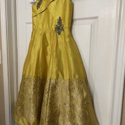 POOJA creations Traditional Yellow Girl Dress 