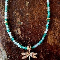 Green Onyx & Gold Dragonfly Necklace