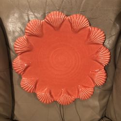 Huge, Coral, Ceramic Scallop Shell Platter