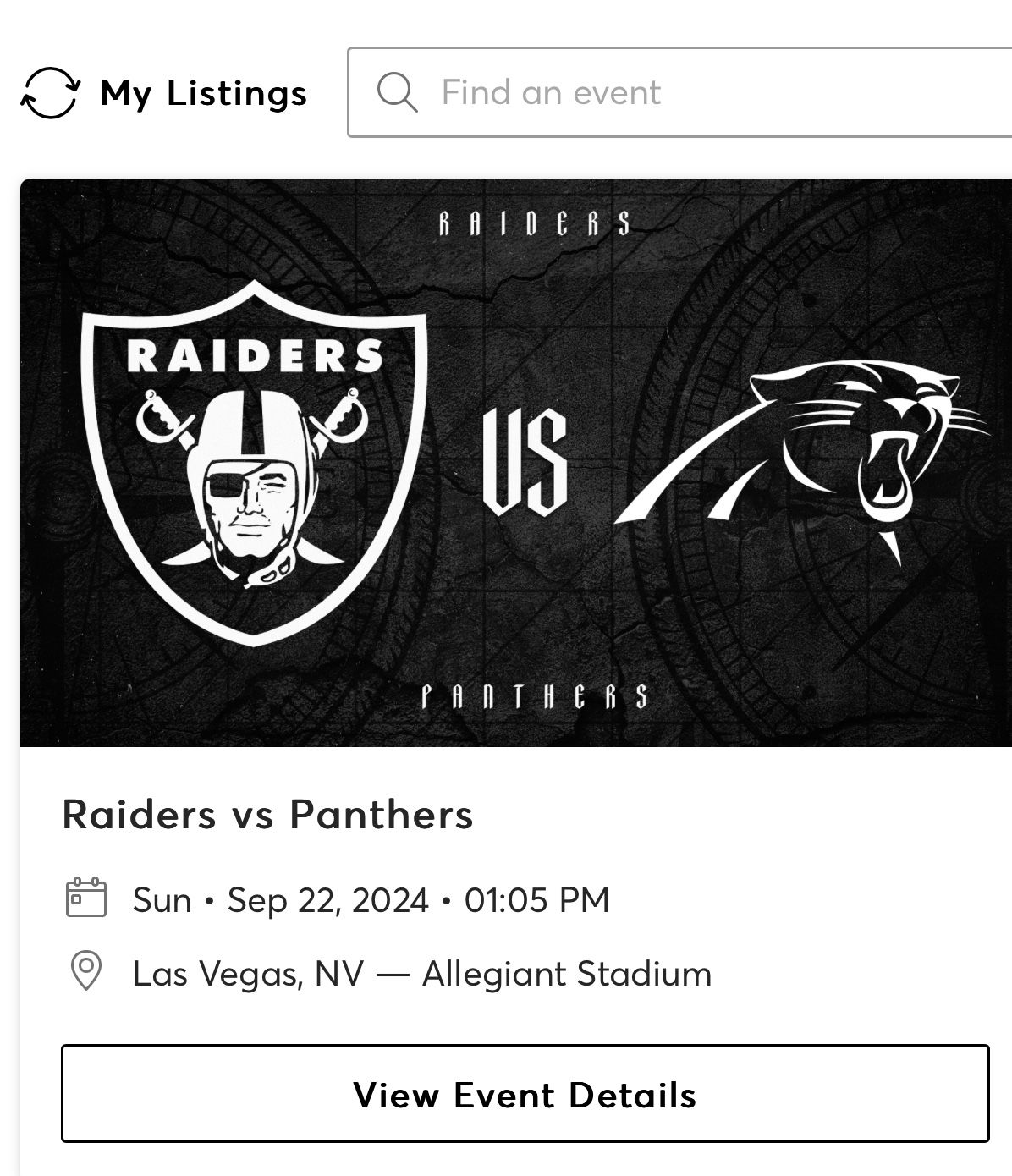 RAIDERS vs Panthers Sun Sept. 22 2024 1:05pm
