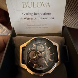 Bulova CURV Chronograph Watch – Model 98A185 (Rose Gold/Black)