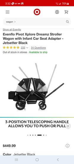 Evenflo pivot xplore dreamz stroller wagon with infant  car seat adapter jetsetter black