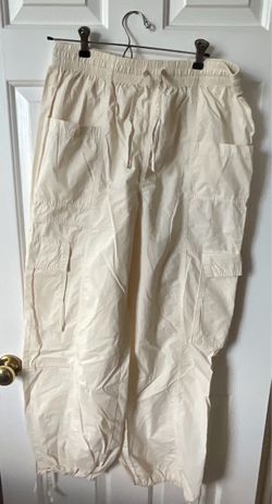 Cream Cargo Parachute Pants with tube to