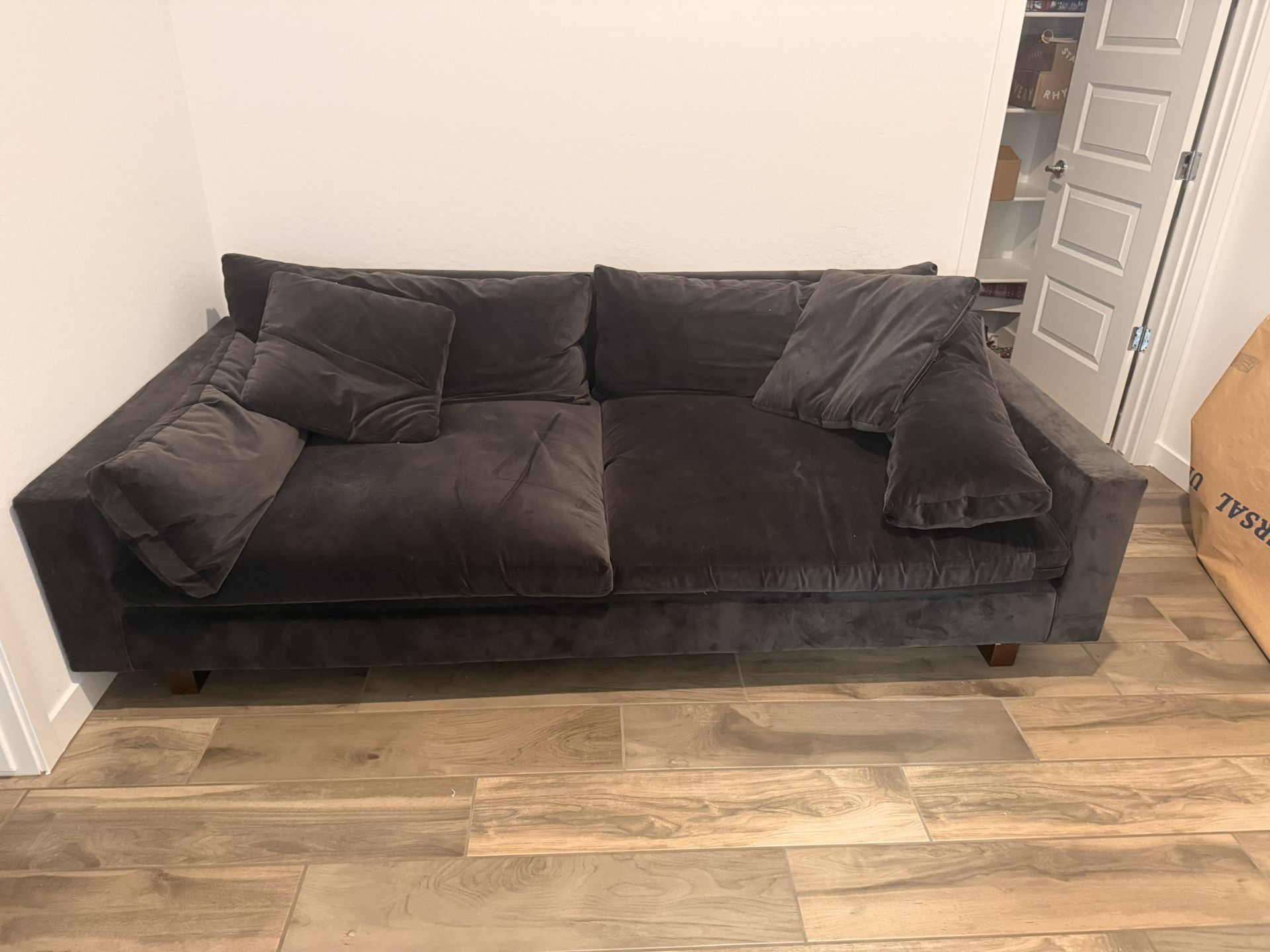 West Elm Black Velvet 3+ Seater Sofa