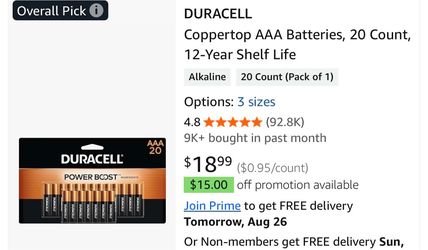 Duracell Coppertop AAA Batteries 20 Count