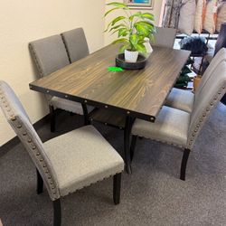 Wooden Table With 6 Upholstered Chair Dining Set