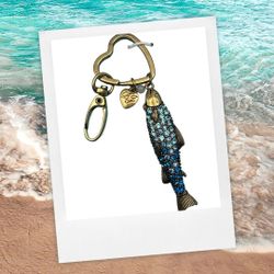 Betsey Johnson Crystal Sardine Fish Key Fob Bag Charm  NWT And Box