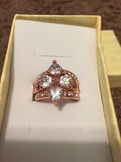 Women's 3 stackable rings 18 kt rose gold plated heart clover wedding band set ring size 8