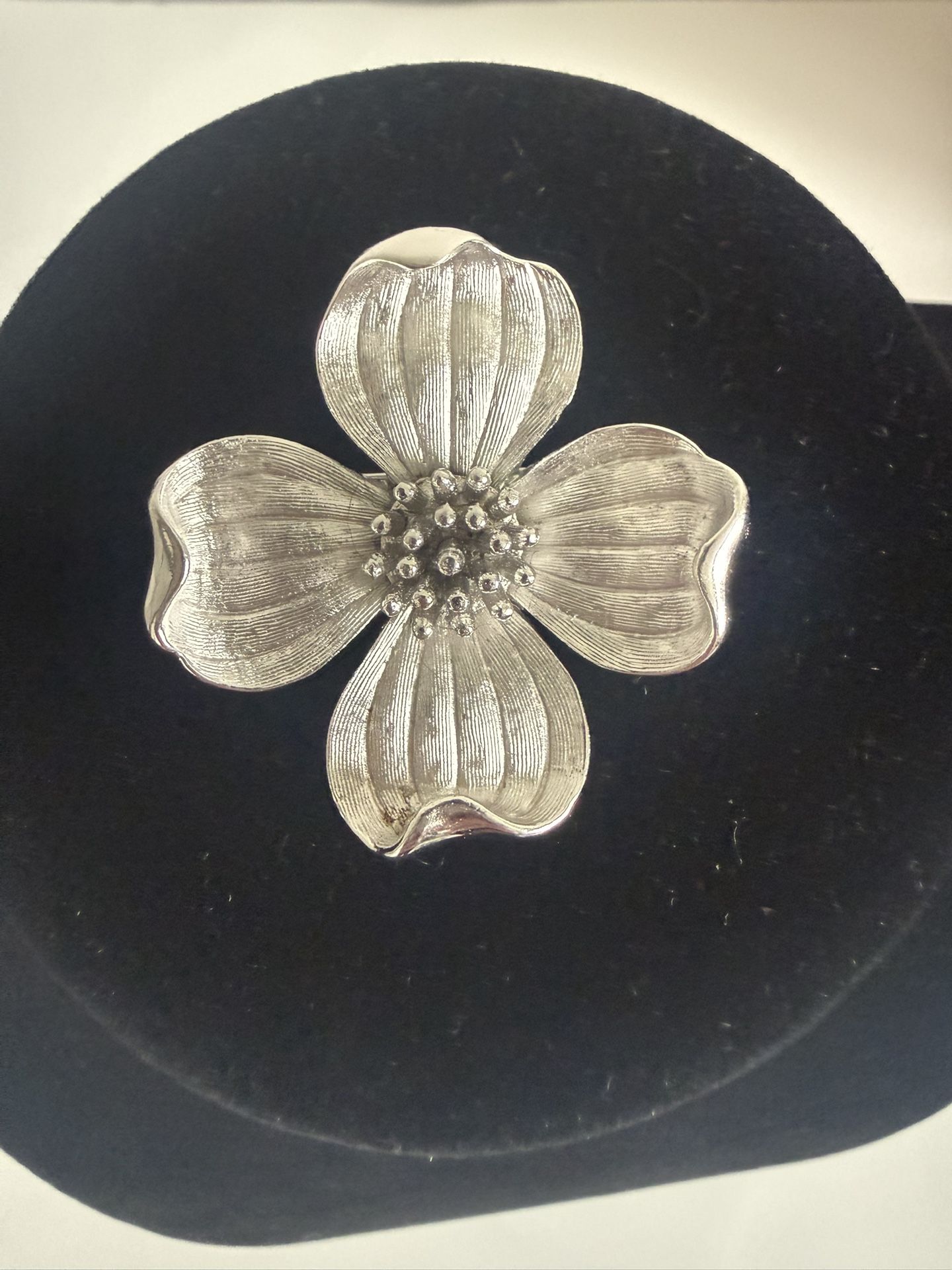 Vintage Trifari Silver Tone Flower Brooch - Signed Trifari - Mid Century Floral Design