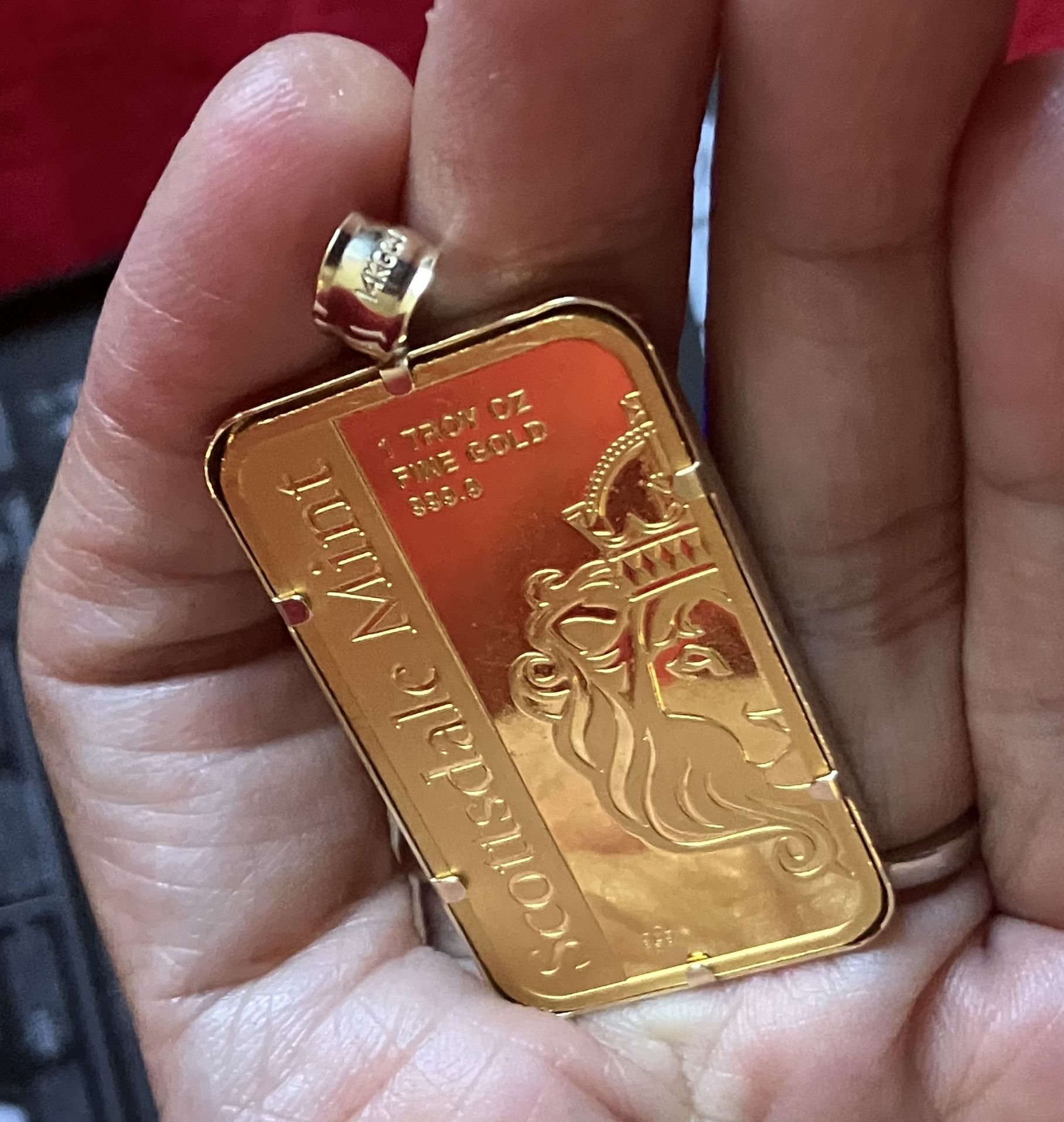 ARCHANGEL OZ GOLD BAR COIN PENDANT 24K SOLID GOLD CHAIN NECKLACE