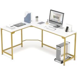White And gold L shape desk