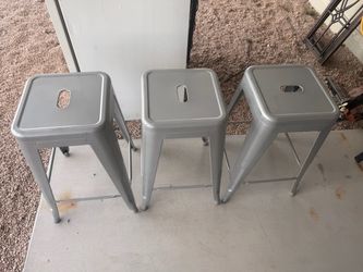 Set of 3 Gray Metal Bar Stools