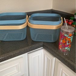 Metal Ikea Storage Containers. Kitchen Baskets. Light Blue