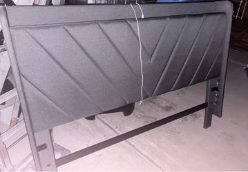 Gray Upholstered Headboard with Metal Frame