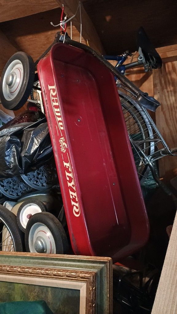 Vintage Radio Flyer Wagon for children baby moving items..see our art antiques jewelry furniture sports collectibles now posted.