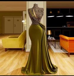Sequined Evening Gown Olive
