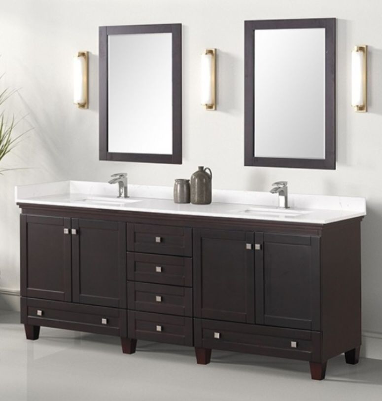 Brand New Espresso 80'Inch Bathroom Vanity w Stone Countertop + 2 Mirrors
