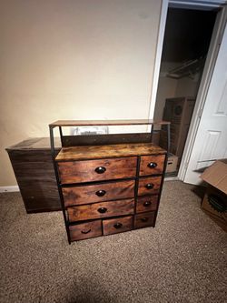Rustic Wood & Metal 9-Drawer Dresser