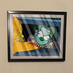 Halloween Art piece of Krusty the clown as it pennywise in black frame