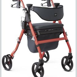 Medline Premium Empower Rollator Walker with Memory Foam Seat, Black & Red, 300 lb. Weight Capacity, 8” Wheels, Microban Technology, Cupholder, Rollin