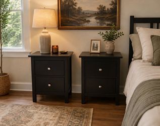 Set of 2 Black Nightstands – 2 Drawer Bedside Tables