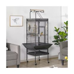 61.5'' Play Top Parrot Cage Rolling Metal Bird Cage Black