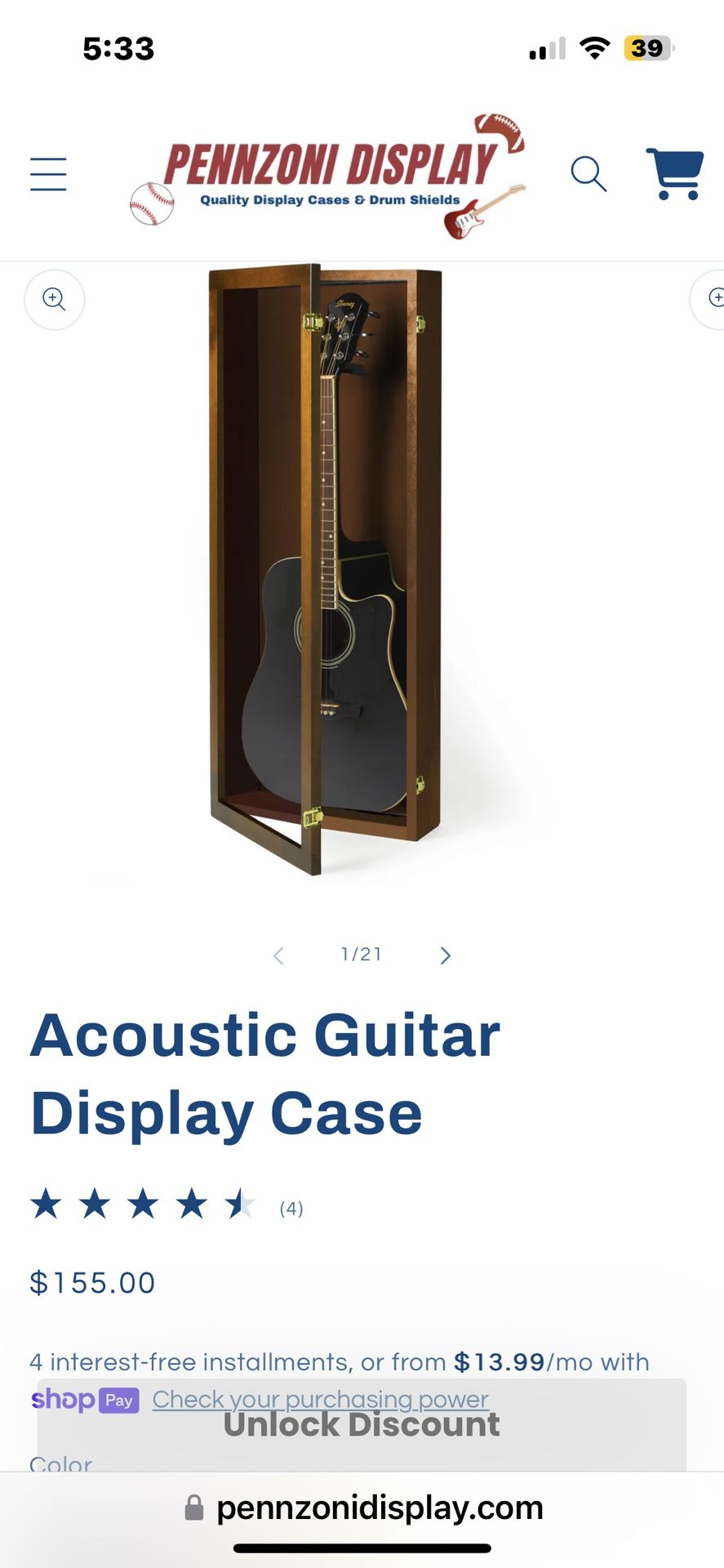 Guitar (mounted)Display Case Brand New