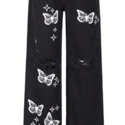 Black Shein  Butterfly Jeans Size Large
