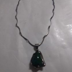 925 Silver Necklace And Pendant Pendant Of One Gemstone Lent 15-in Used