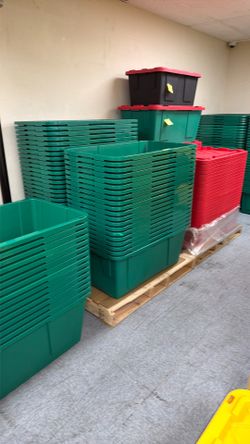 40 GALLON HEAVY DUTY TOUGH BOX STORAGE BIN – GREEN/RED – $13 EACH