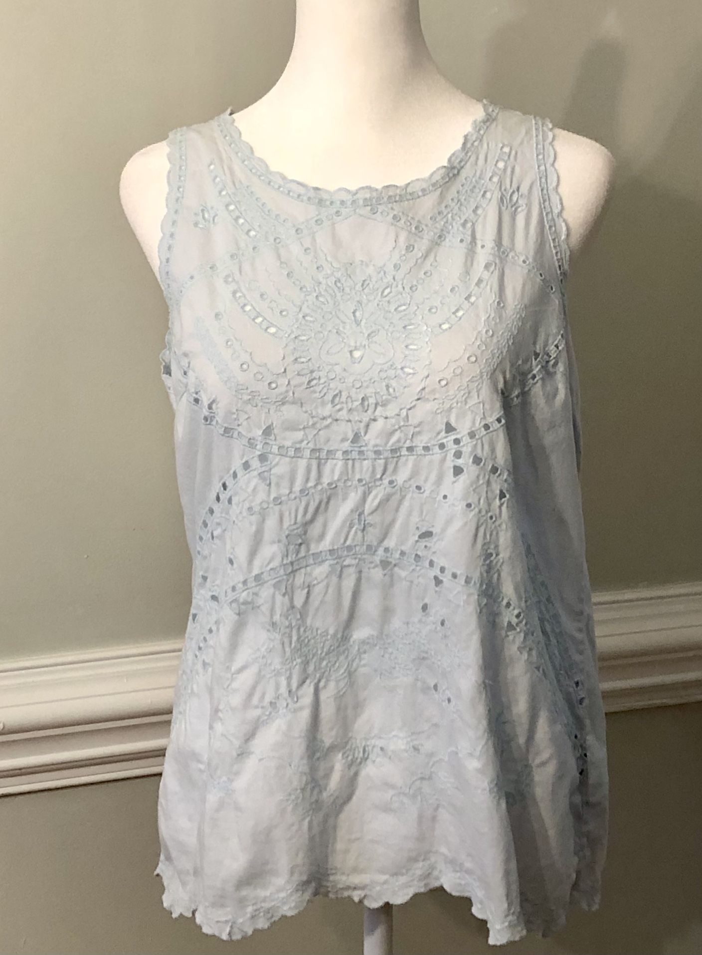 Looks New, Sleeveless Scallop Blouse (light blue) with Embroidery from the Gap (medium)