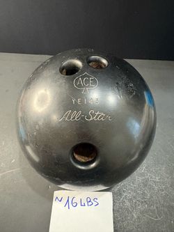 Ace All-Star Bowling Ball 16 lbs Black Rubber Pre-Drilled Initials BC YE143
