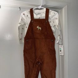 Brown Reindeer Corduroy Overalls
