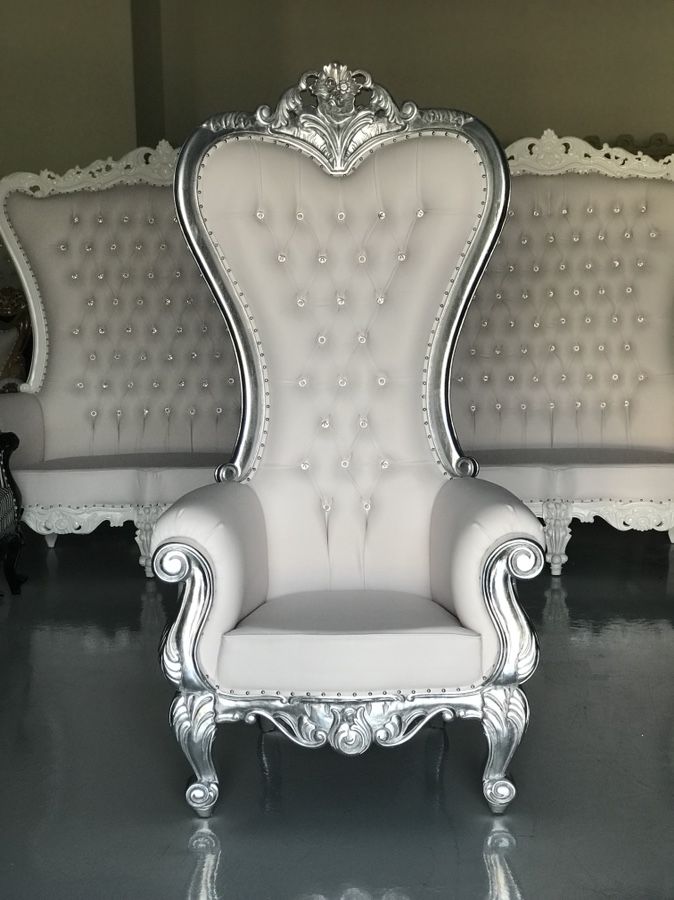 Free nationwide delivery | silver leaf throne chairs king queen princess royal baroque wedding event party photography hotel lounge boutique furnitur