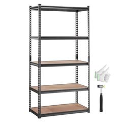 161 VEVOR Storage Shelving Unit, 5-Tier Adjustable, 2000 lbs Capacity, Heavy Duty Garage Shelves Metal Organizer Utility Rack, Black, 36" L x 18" W x 