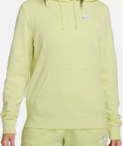 Nike Club Women’s Fleece Pullover Hoodie Light Yellow White DQ5793, Size Large