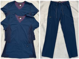 Koi Basics Navy Blue Scrub lot Small + Medium Tops + Cargo Pants
