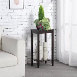 End Table Sofa Side Table with Open Shelf and Solid Wood Legs, Plant/Telephone Stand for Living Room