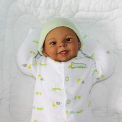Ethnic/AA Cuddle Reborn Baby Boy/Girl (Willow Awake By Bonnie Sieben)