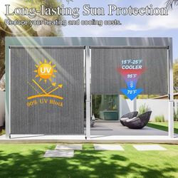 Outdoor Roller Shade 8'(W) X 6'(H), Exterior Cordless Patio Shades Roll Up Outdoor Blinds with 90% UV Protection, Two-Section Poles with One-Piece Fab